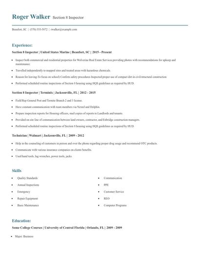 Section 8 Inspector Resume
