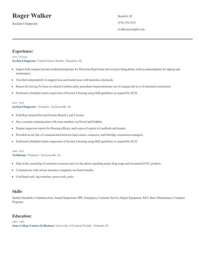 Section 8 Inspector Resume