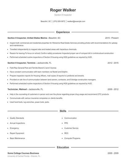 Section 8 Inspector Resume
