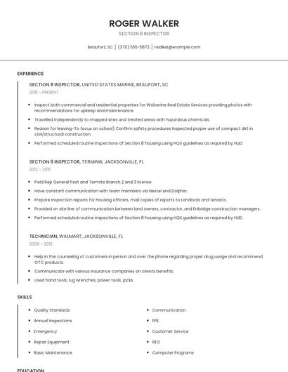 Section 8 Inspector Resume