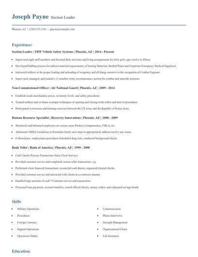 Section Leader Resume