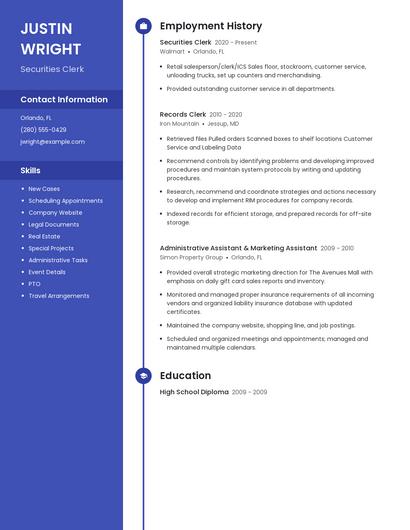 Securities Clerk Resume