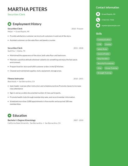 Securities Clerk Resume