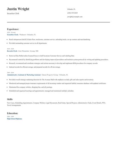 Securities Clerk Resume