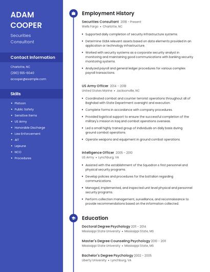 Securities Consultant Resume