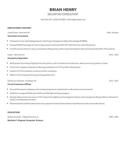 Securities Consultant Resume