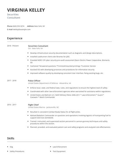 Securities Consultant Resume