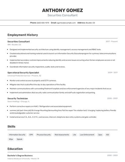 Securities Consultant Resume