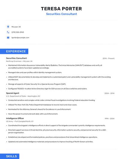 Securities Consultant Resume