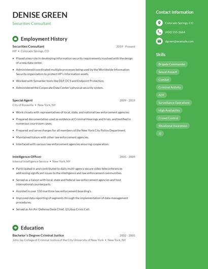 Securities Consultant Resume