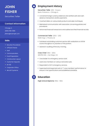 Securities Teller Resume