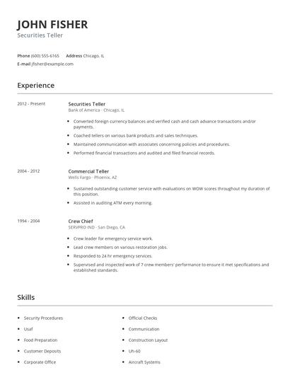 Securities Teller Resume