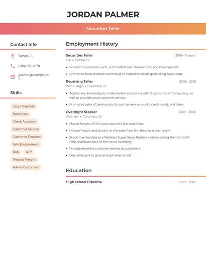 Securities Teller Resume