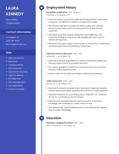 Securities Underwriter Resume