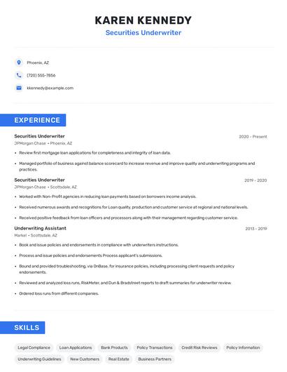Securities Underwriter Resume
