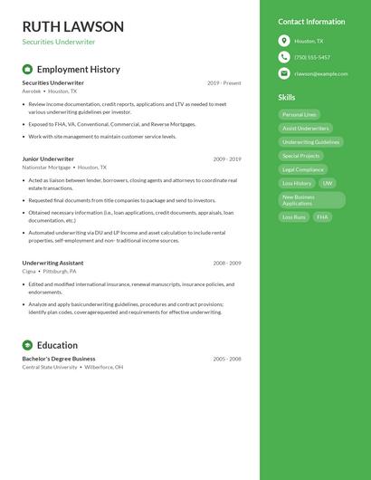 Securities Underwriter Resume