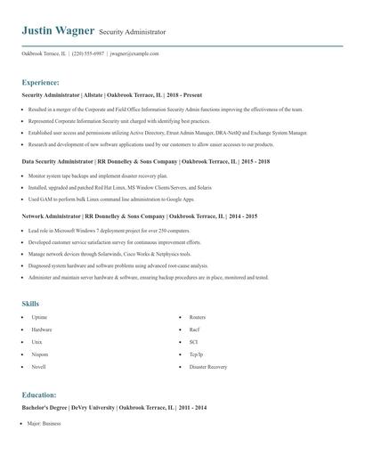 Security Administrator Resume