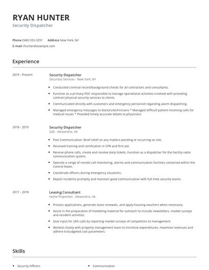 Security Dispatcher Resume