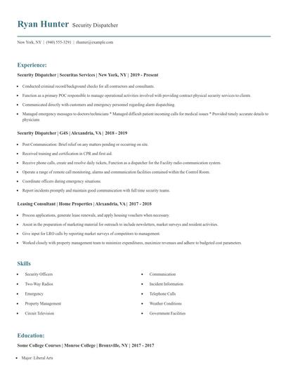 Security Dispatcher Resume
