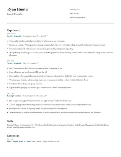 Security Dispatcher Resume