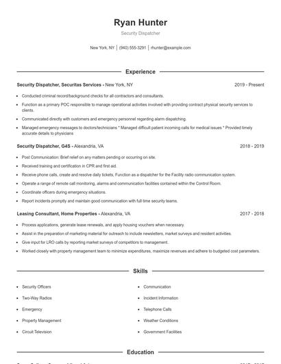 Security Dispatcher Resume