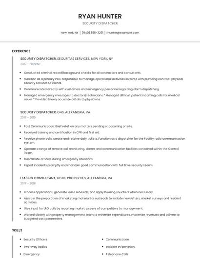 Security Dispatcher Resume