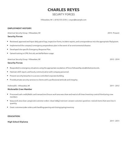 Security Forces Resume