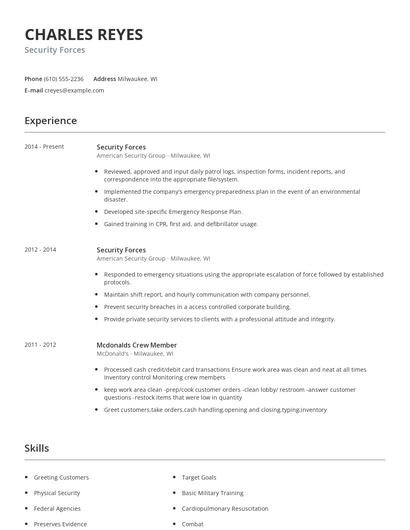 Security Forces Resume