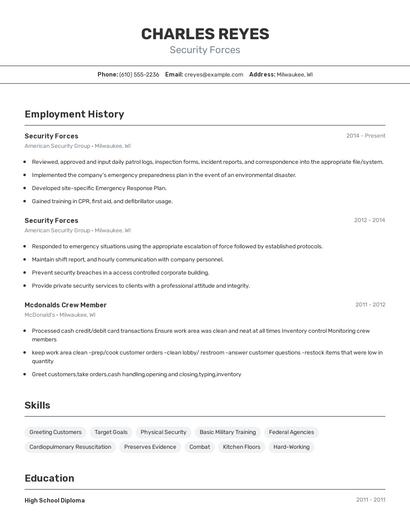 Security Forces Resume