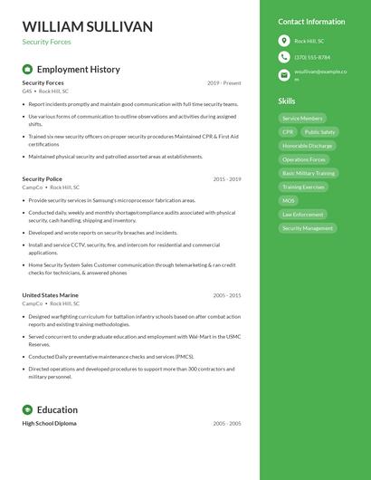 Security Forces Resume