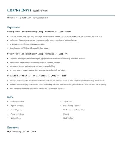 Security Forces Resume