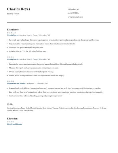 Security Forces Resume