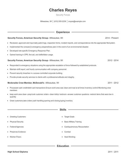 Security Forces Resume