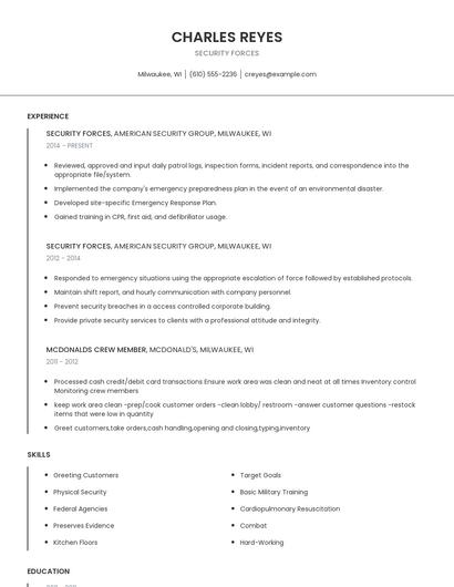 Security Forces Resume