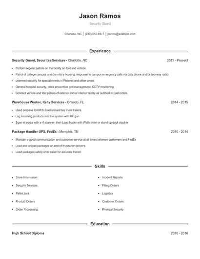 Security Guard Resume