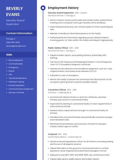 Security Guard Supervisor Resume