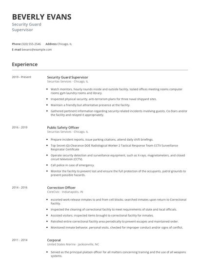Security Guard Supervisor Resume