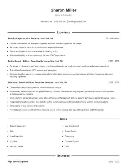 Security Inspector Resume