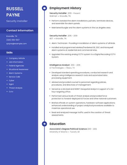 Security Installer Resume