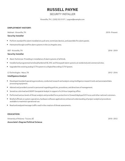 Security Installer Resume