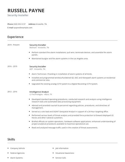 Security Installer Resume