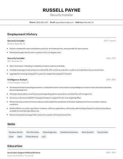 Security Installer Resume