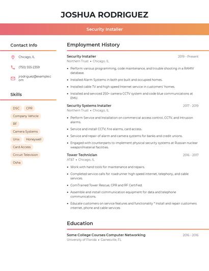 Security Installer Resume