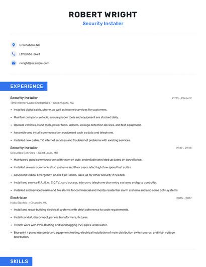 Security Installer Resume