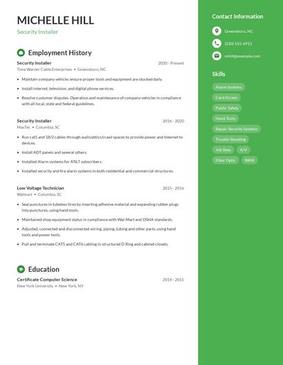Security Installer Resume