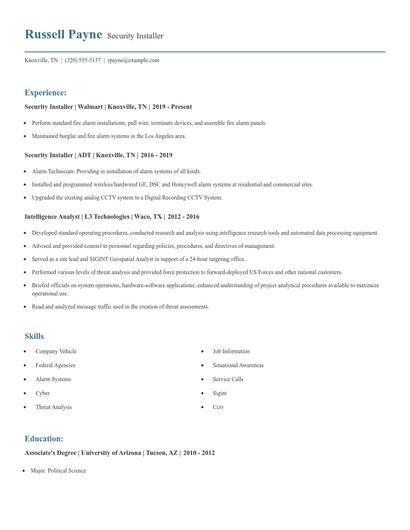 Security Installer Resume