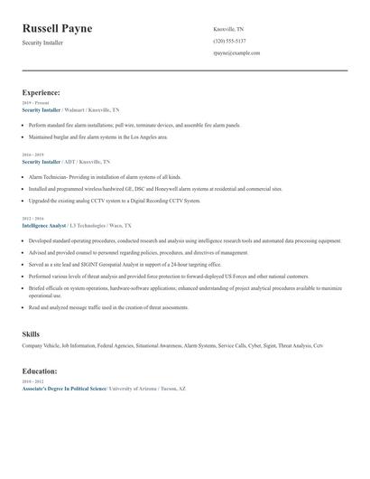 Security Installer Resume