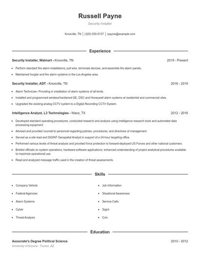 Security Installer Resume