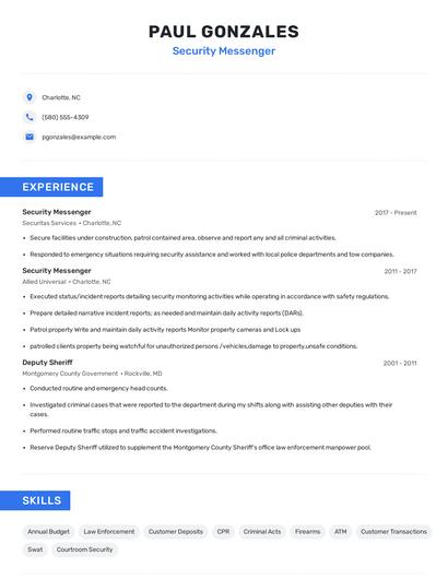 Security Messenger Resume