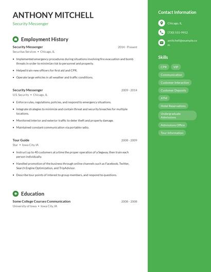 Security Messenger Resume